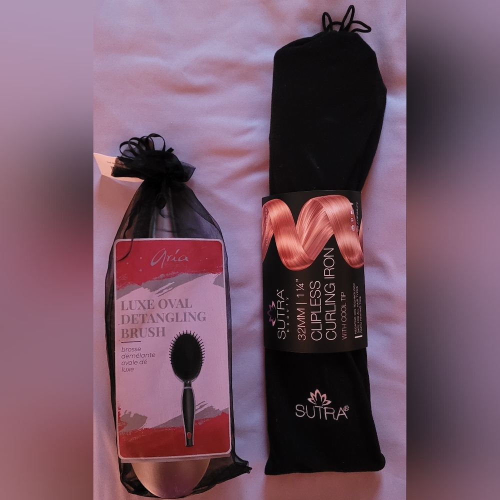 Sutra Clipless Curling Iron 1.25 Inch Barrel And Aria Luxe Oval Detangling Brush